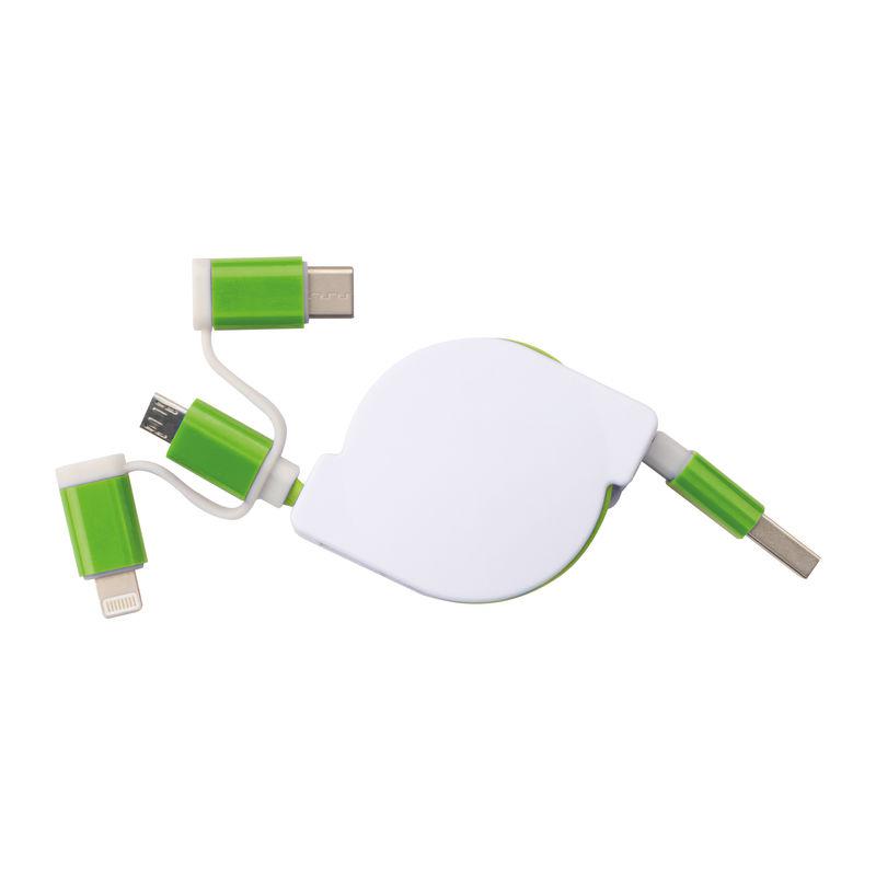 Cablu de încărcare retractabil cu 3 porturi Verde