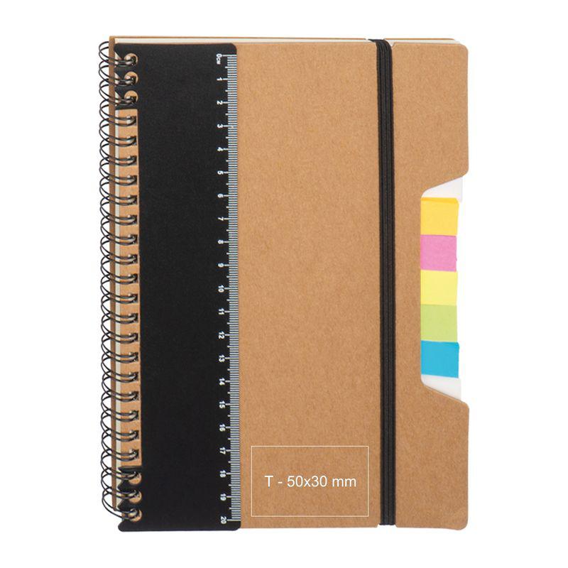 Notes A5 cu riglă și sticky notes Maro