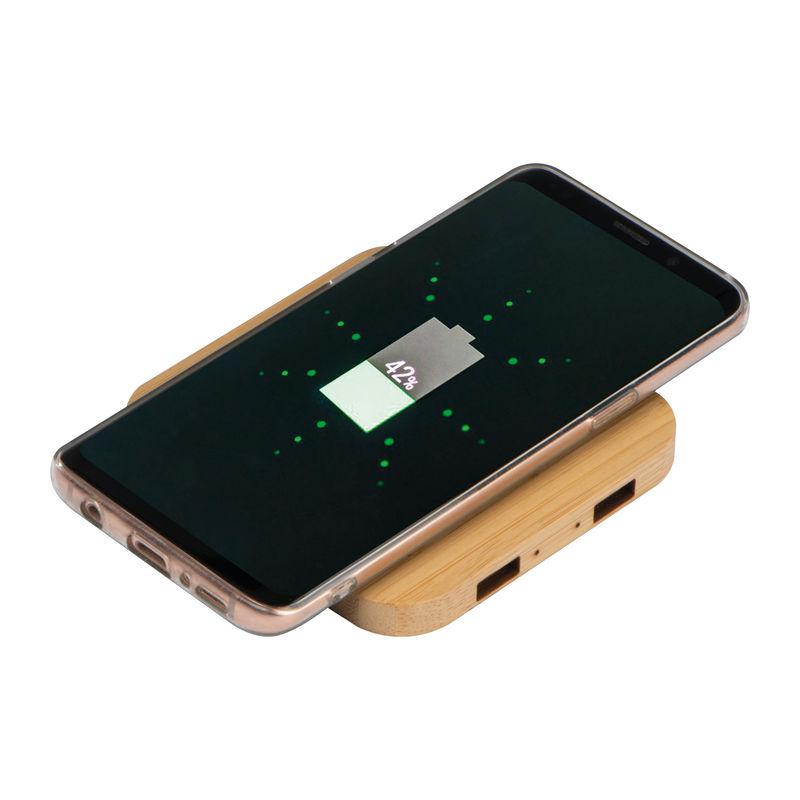 Încărcător wireless din bambus Beige