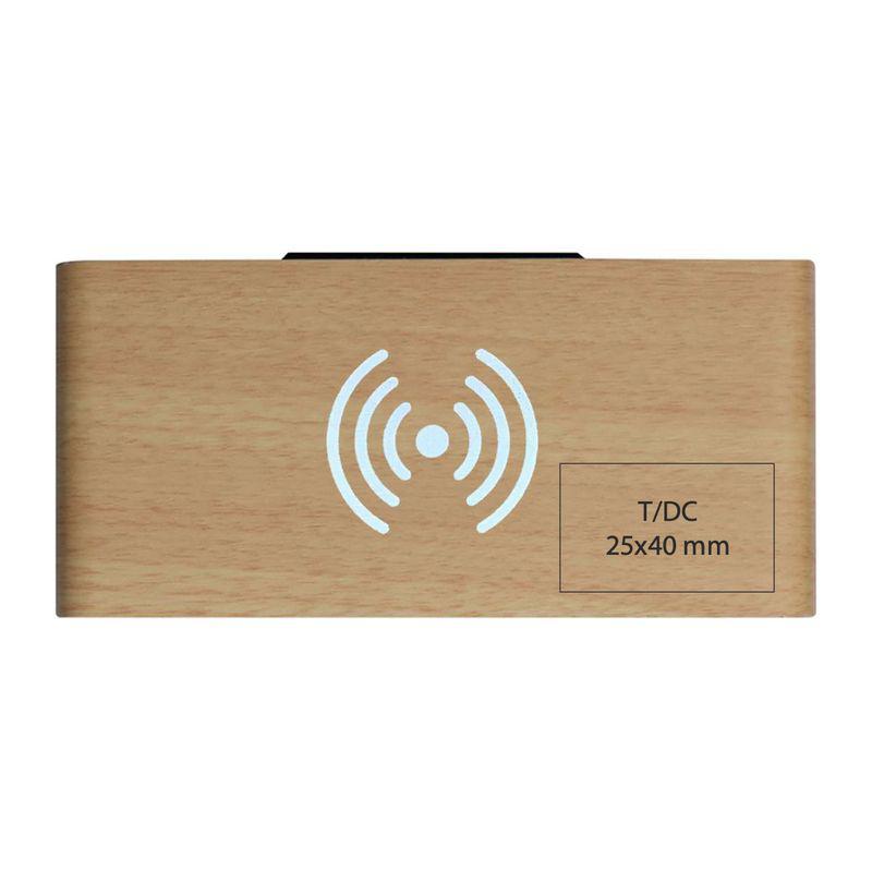 Ceas din lemn, cu încărcător wireless Beige