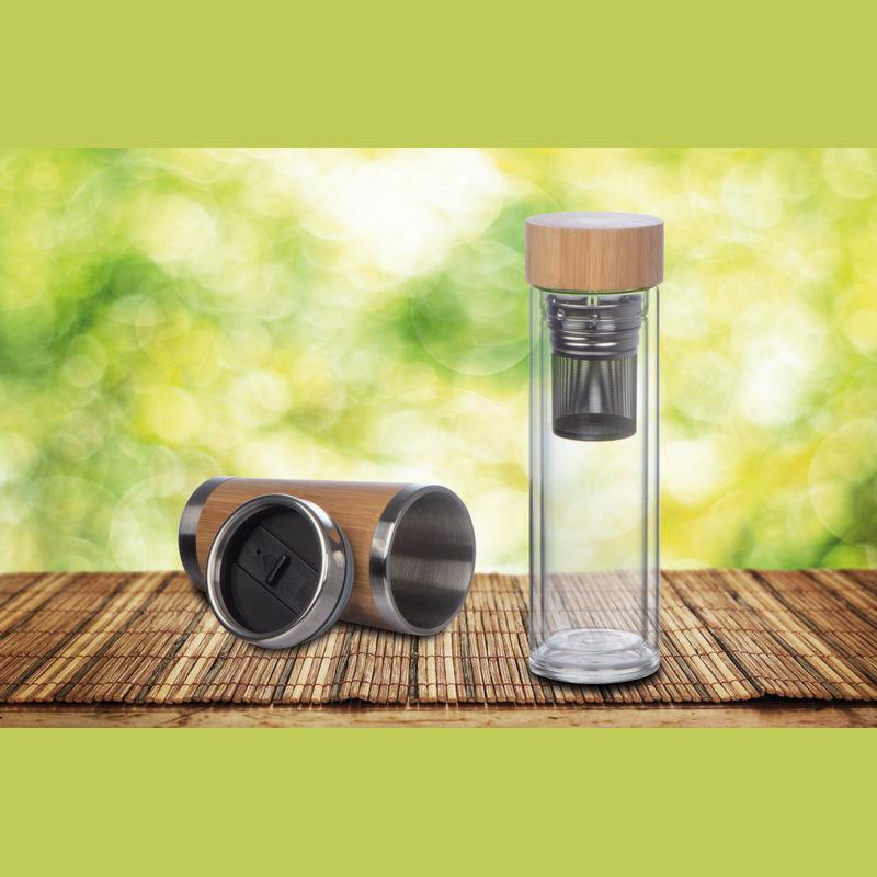 Sticlă cu dop din bambus, 420 ml Mixt