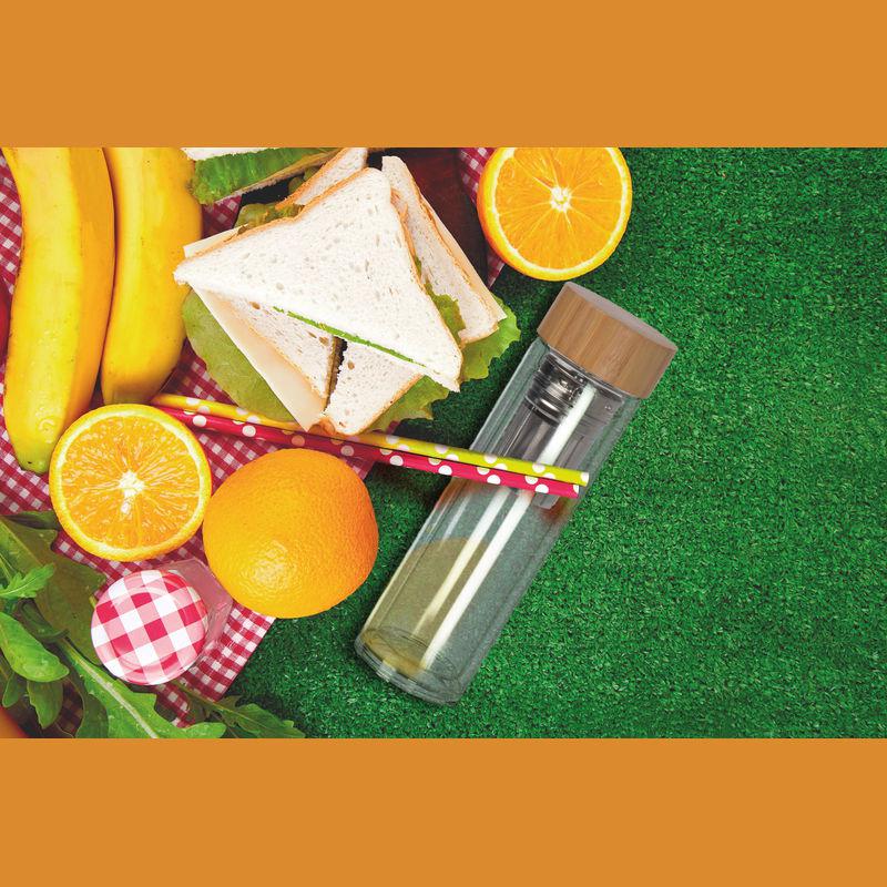 Sticlă cu dop din bambus, 420 ml Mixt