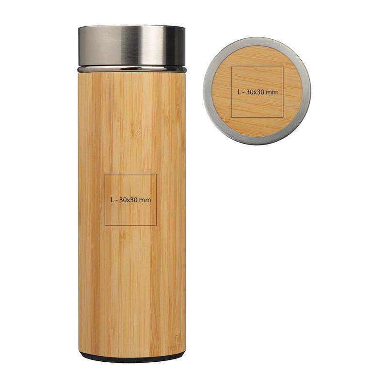Cană din oțel inoxidabil cu bambus, 350 ml Beige