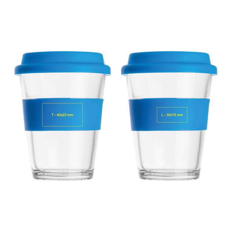 Cană din sticlă cu manșon și capac din silicon. Orion Navy Blue