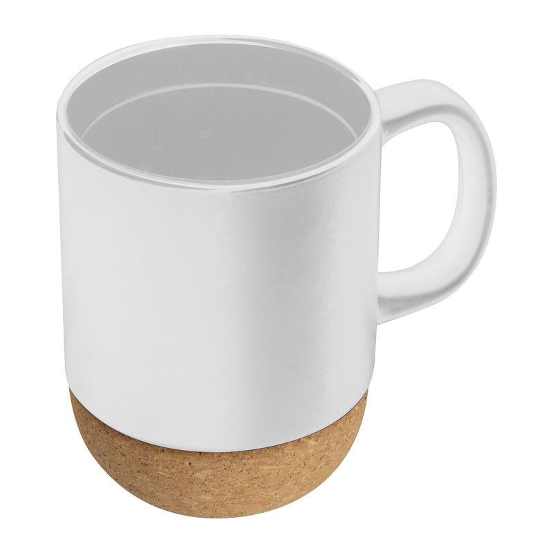 Cană ceramică cu suport din plută Alb