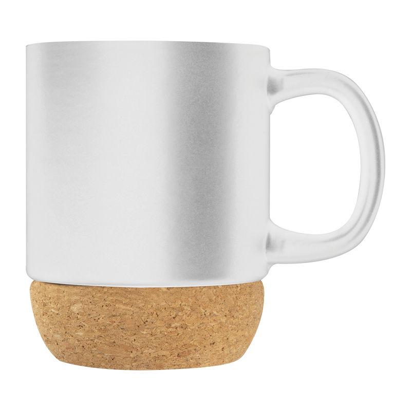 Cană ceramică cu suport din plută Alb