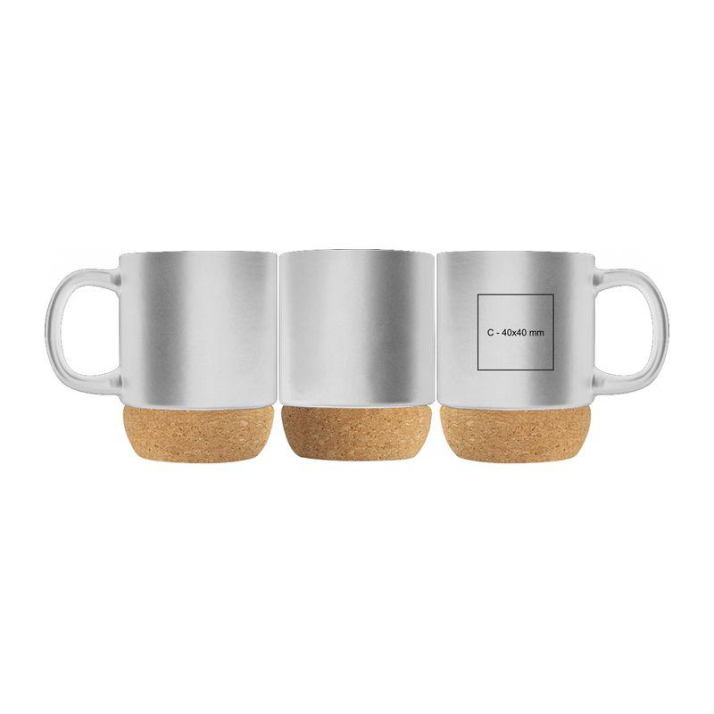 Cană ceramică cu suport din plută Alb