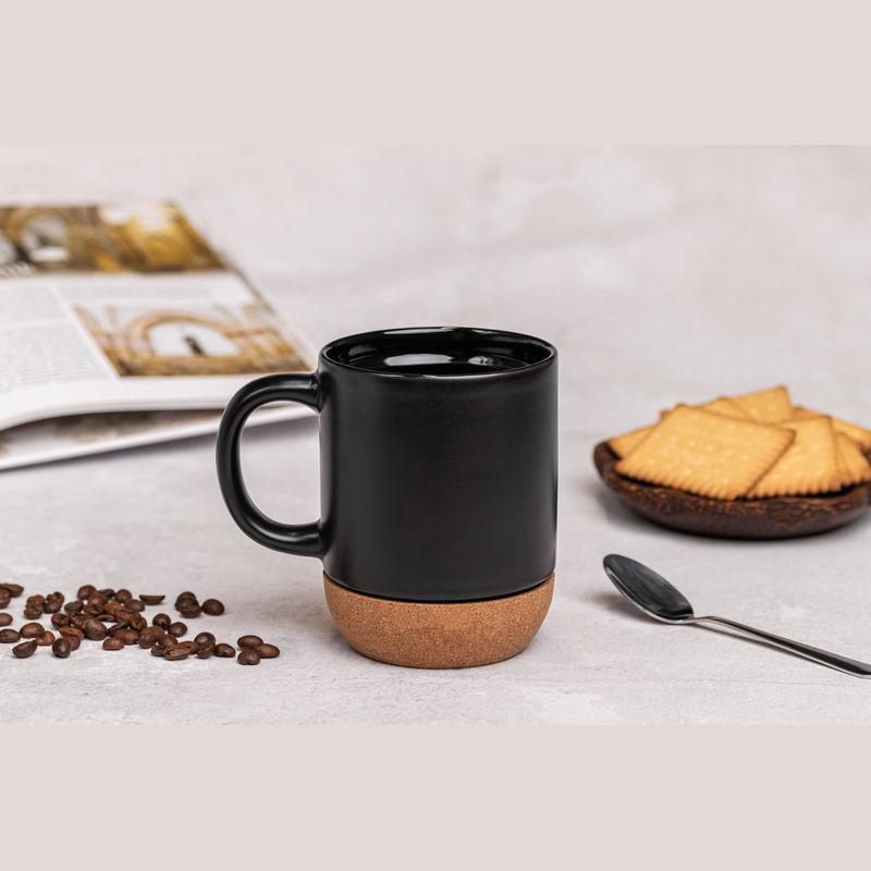 Cană ceramică cu suport din plută Negru