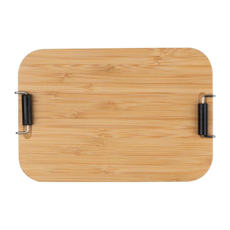 Cutie de prânz din oțel inoxidabil cu capac din bambus. Gri