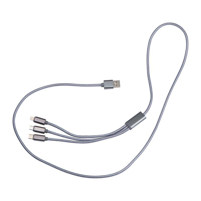 Încărcator cu cablu extra lung USB, Micro-USB, C-T Gri