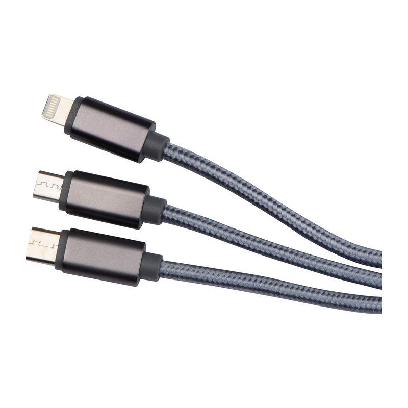 Încărcator cu cablu extra lung USB, Micro-USB, C-T Gri