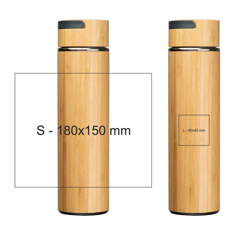 Sticlă termos de băut din oțel inoxidabil și bambus Beige