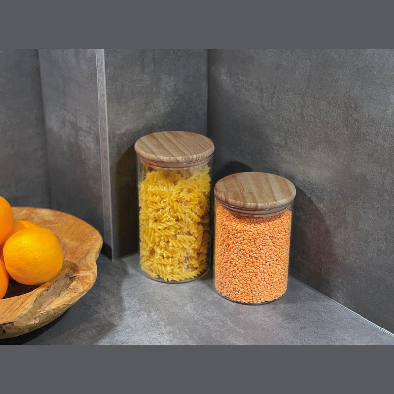 Borcan din sticla borosilicata cu capac din bambus, 700 ml Mixt