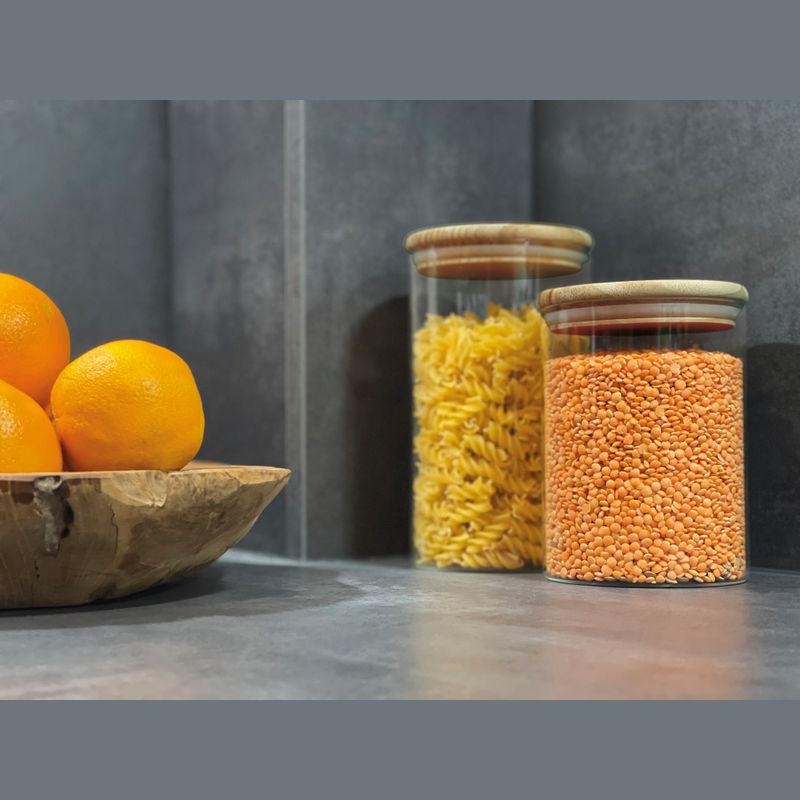 Borcan din sticla borosilicata cu capac din bambus, 1 L Mixt