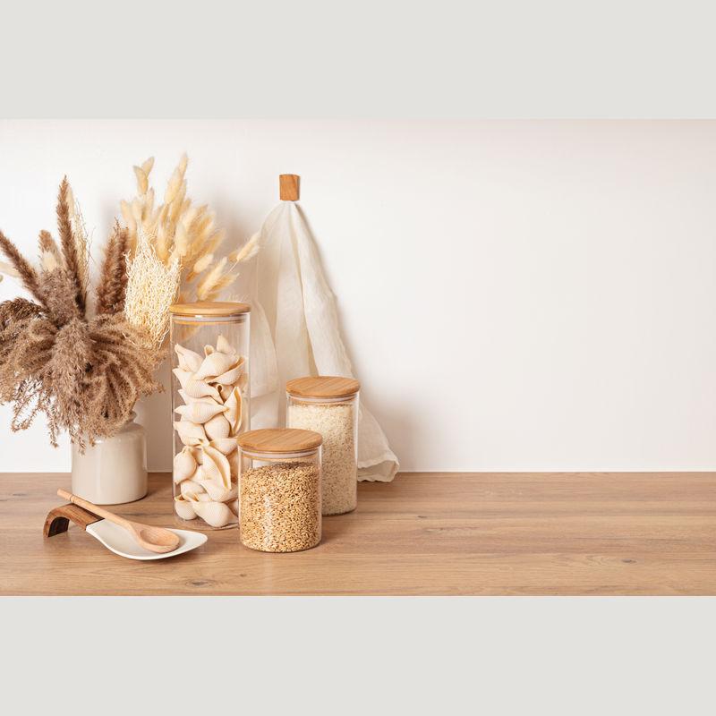 Borcan din sticla borosilicata cu capac din bambus, 1 L Mixt