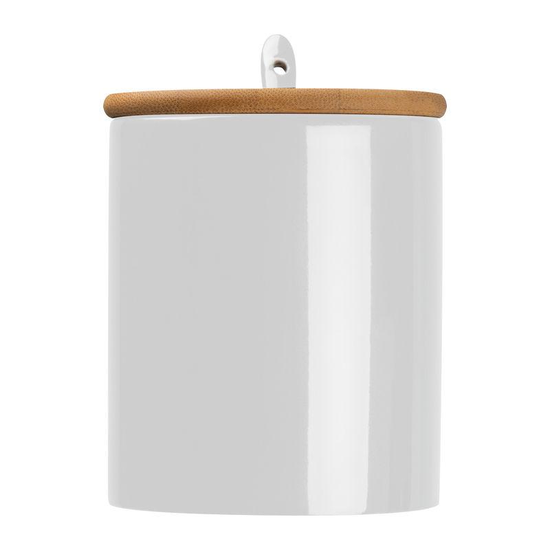 Cană ceramică cu linguriță și capac din bambus Alb