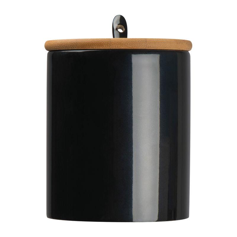 Cană ceramică cu linguriță și capac din bambus Negru