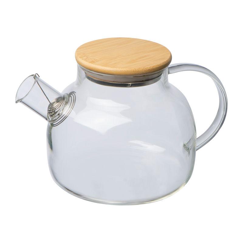 Cană de sticlă cu capac din bambus, 1000 ml Mixt