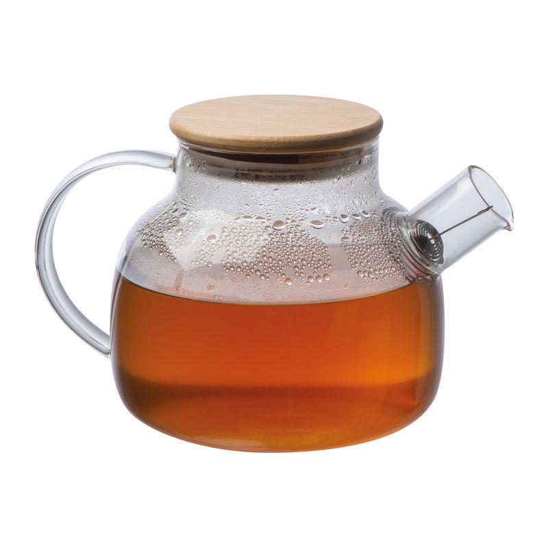 Cană de sticlă cu capac din bambus, 1000 ml Mixt