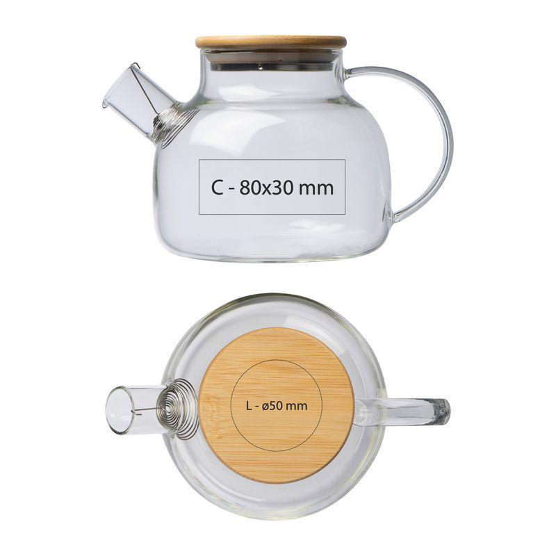 Cană de sticlă cu capac din bambus, 1000 ml Mixt