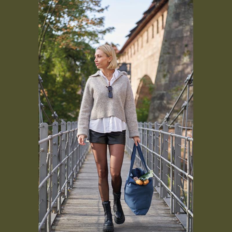 Sacoșă mare de cumpărături din bumbac organic Albastru închis