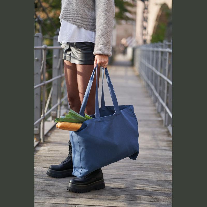 Sacoșă mare de cumpărături din bumbac organic Albastru închis