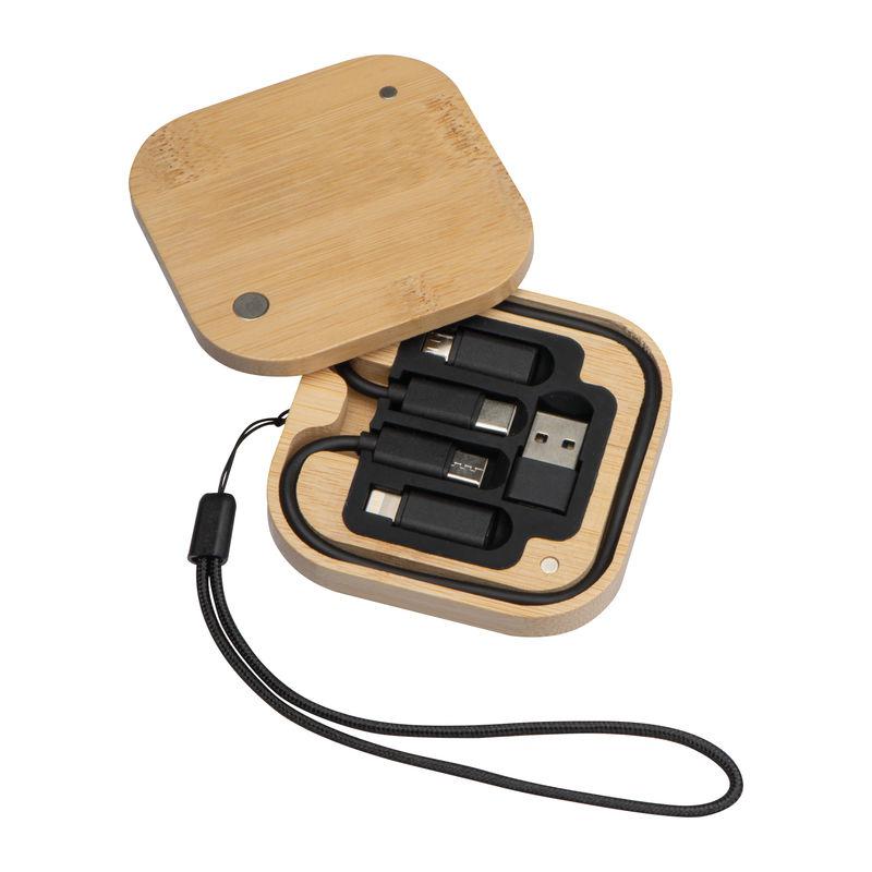 Set de cabluri în cutie bambus Beige