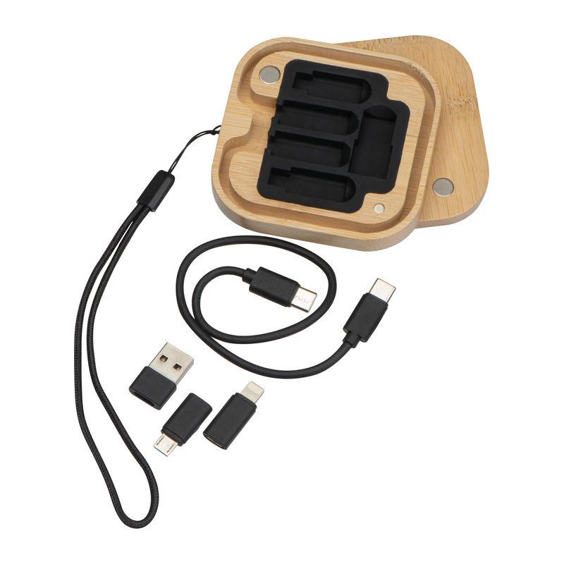 Set de cabluri în cutie bambus Beige