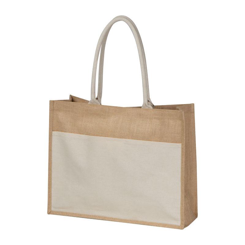 Sacoșă din iută cu buzunar frontal Beige