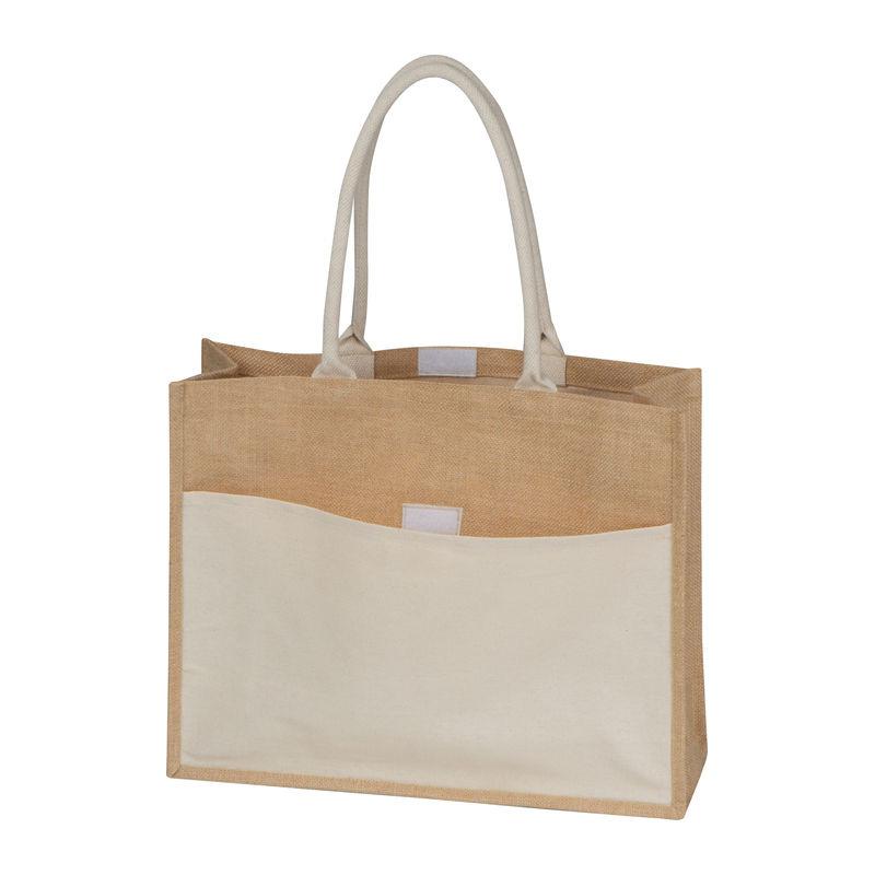 Sacoșă din iută cu buzunar frontal Beige