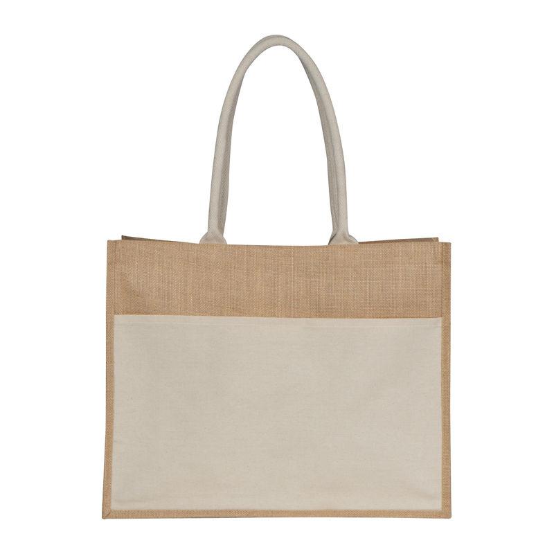 Sacoșă din iută cu buzunar frontal Beige