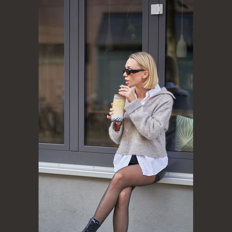 Pahar de băut cu capac de bambus și pai Mixt