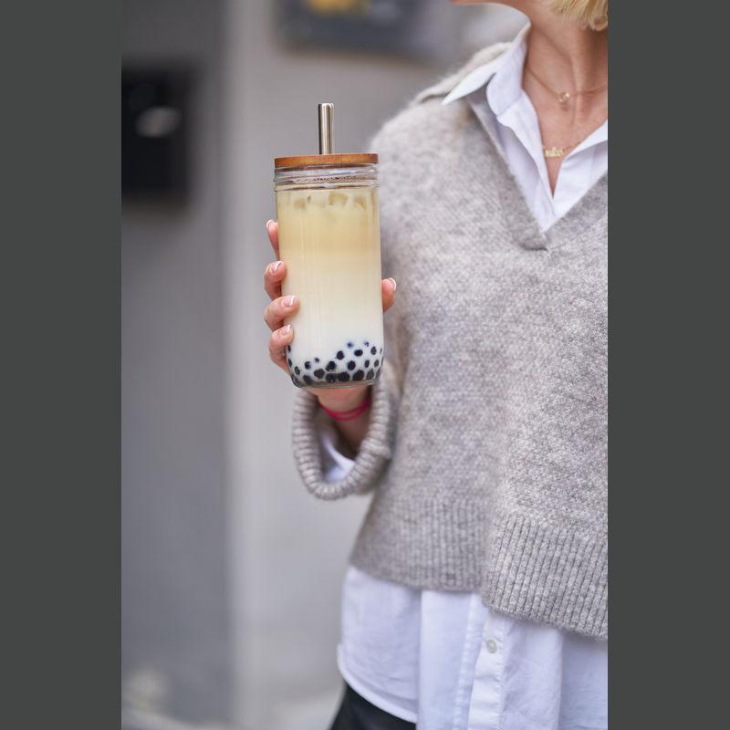 Pahar de băut cu capac de bambus și pai Mixt