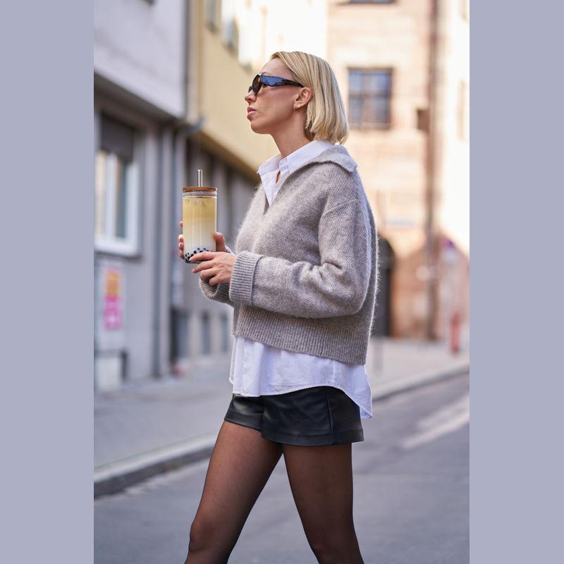 Pahar de băut cu capac de bambus și pai Mixt