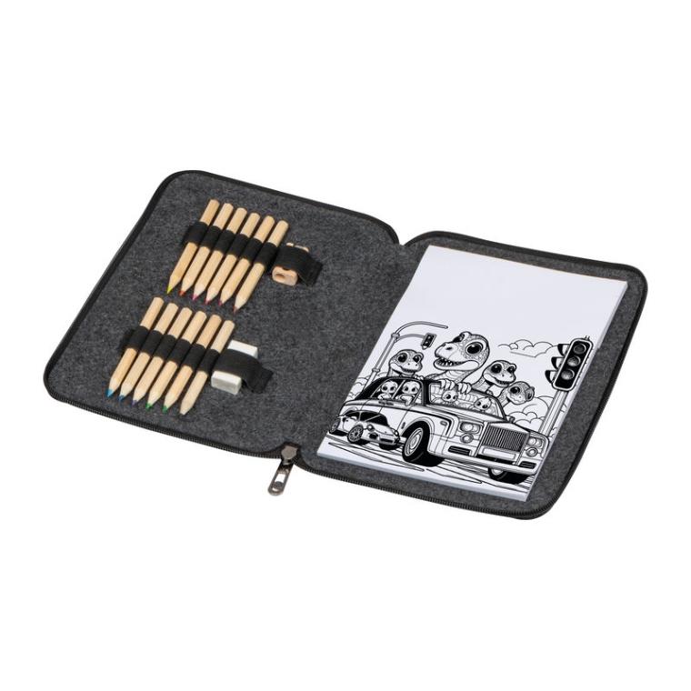 Set de desen în etui din pâslă Gri-Argintiu