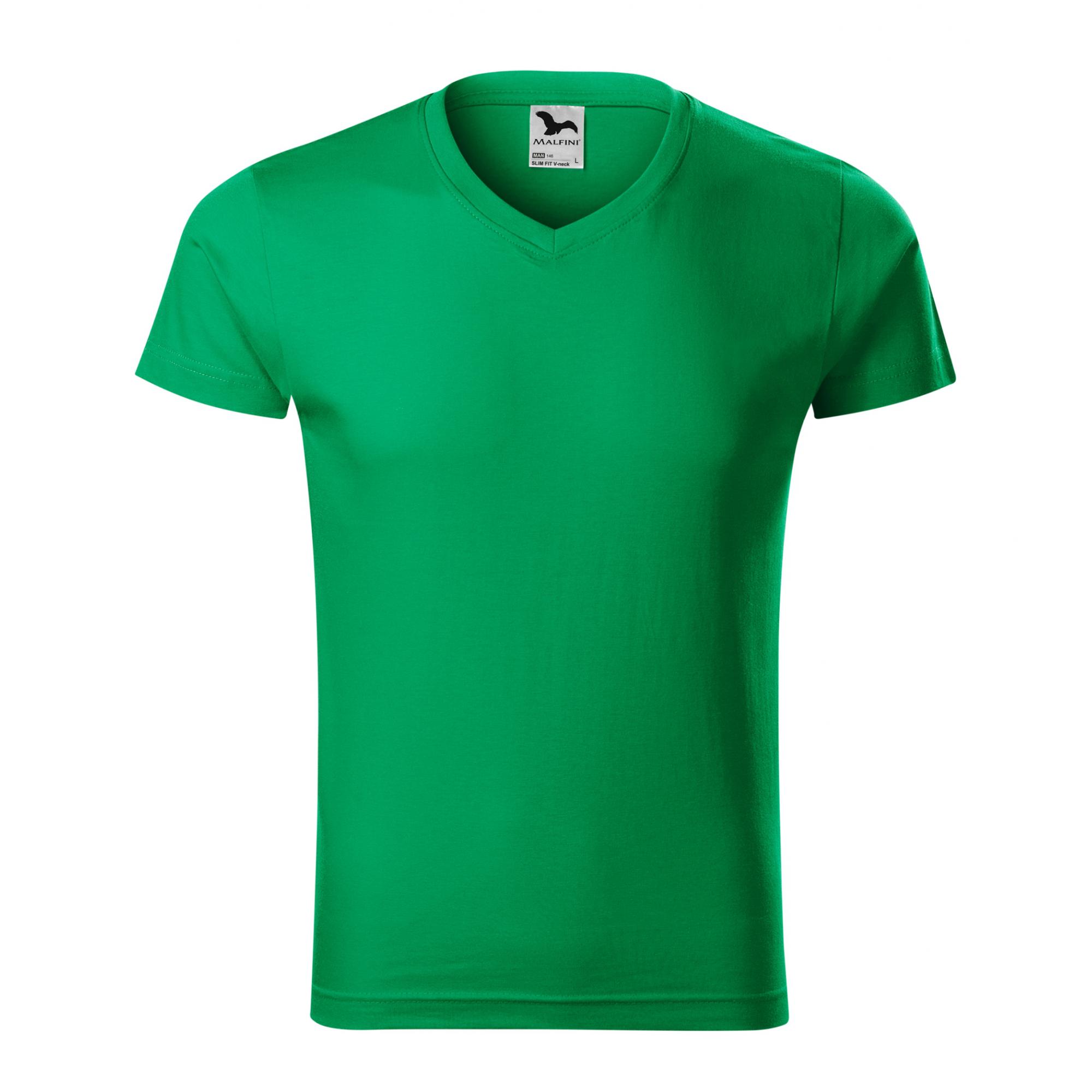 Tricou pentru bărbaţi Slim Fit V-neck 146 Verde mediu XL